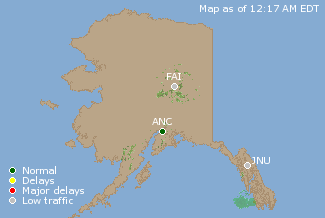 Alaska U.S. Airport Delays Map