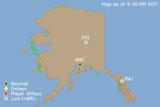 Alaska U.S. Airport Delays Map