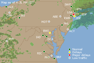 Mid-Atlantic U.S. Airport Delays Map