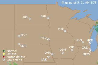 Northern U.S. Airport Delays Map