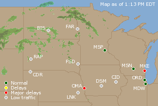 Northern U.S. Airport Delays Map