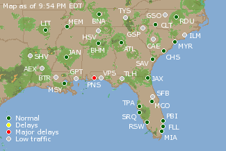Southeast U.S. Airport Delays Map