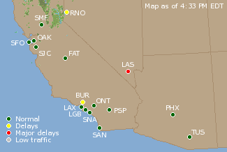 Southwest U.S. Airport Delays Map