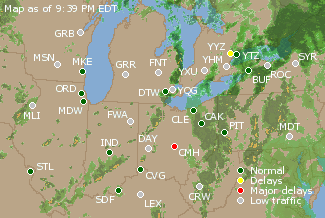 Great Lakes U.S. Airport Delays Map