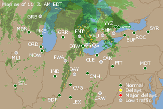 Great Lakes U.S. Airport Delays Map