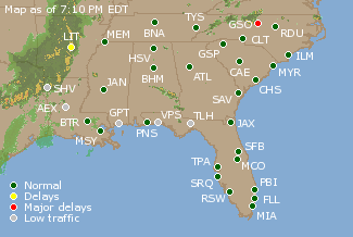 Southeast U.S. Airport Delays Map