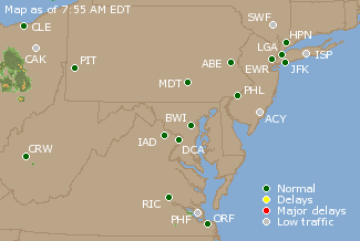 Mid-Atlantic U.S. Airport Delays Map