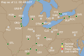Great Lakes U.S. Airport Delays Map