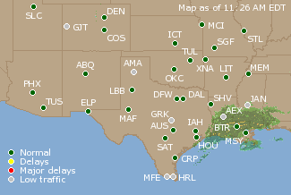 Southern-Central U.S. Airport Delays Map