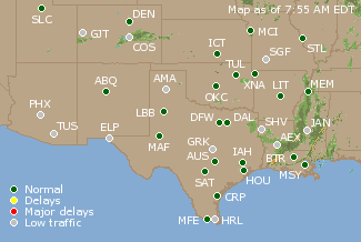 Southern-Central U.S. Airport Delays Map