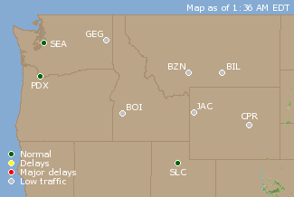 Northwest U.S. Airport Delays Map