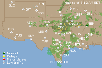 Southern-Central U.S. Airport Delays Map