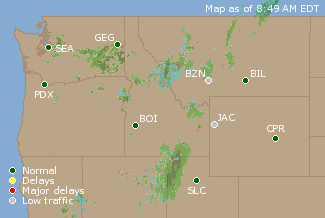 Northwest U.S. Airport Delays Map
