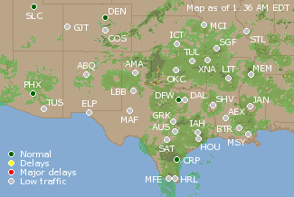 Southern-Central U.S. Airport Delays Map