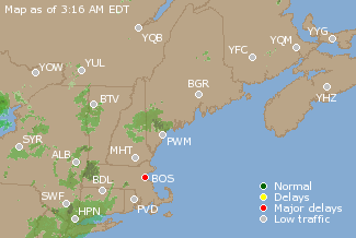 Eastern Canada Airport Delays Map