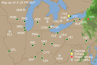Great Lakes U.S. Airport Delays Map