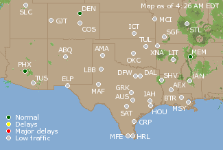 Southern-Central U.S. Airport Delays Map