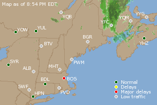 Eastern Canada Airport Delays Map