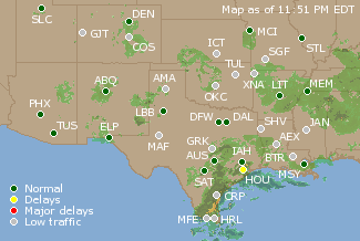 Southern-Central U.S. Airport Delays Map