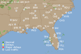 Southeast U.S. Airport Delays Map