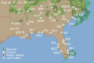 Southeast U.S. Airport Delays Map