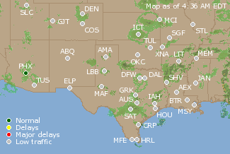 Southern-Central U.S. Airport Delays Map
