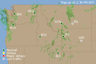 Northwest U.S. Airport Delays Map
