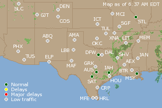 Southern-Central U.S. Airport Delays Map