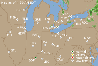 Great Lakes U.S. Airport Delays Map