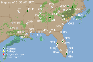 Southeast U.S. Airport Delays Map