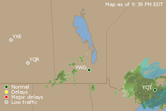 Central Canada Airport Delays Map