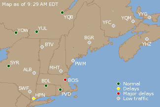 Eastern Canada Airport Delays Map