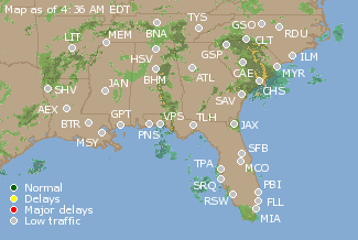 Southeast U.S. Airport Delays Map