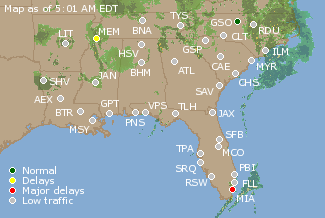 Southeast U.S. Airport Delays Map