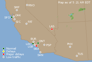 Southwest U.S. Airport Delays Map