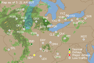 Great Lakes U.S. Airport Delays Map