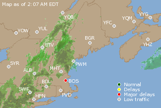 Eastern Canada Airport Delays Map
