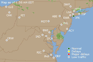 Mid-Atlantic U.S. Airport Delays Map
