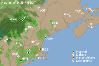 Eastern Canada Airport Delays Map