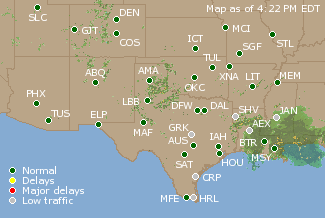 Southern-Central U.S. Airport Delays Map