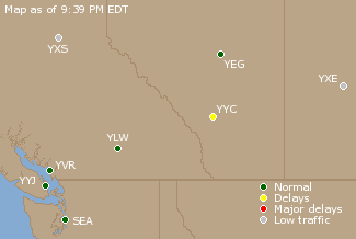 Western Canada Airport Delays Map