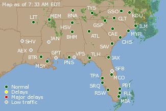 Southeast U.S. Airport Delays Map