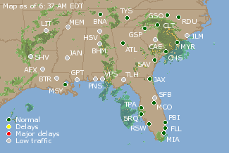 Southeast U.S. Airport Delays Map