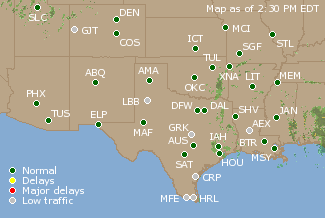 Southern-Central U.S. Airport Delays Map