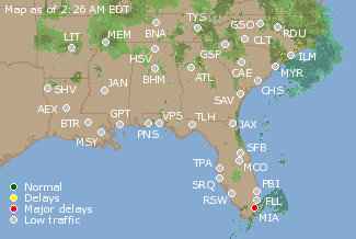 Southeast U.S. Airport Delays Map