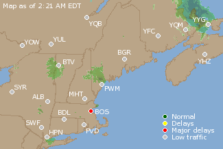 Eastern Canada Airport Delays Map