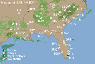 Southeast U.S. Airport Delays Map