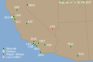 Southwest U.S. Airport Delays Map