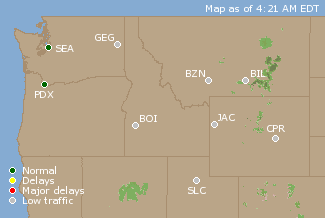 Northwest U.S. Airport Delays Map