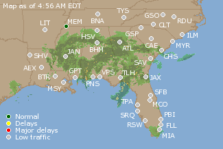 Southeast U.S. Airport Delays Map